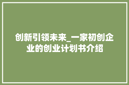 创新引领未来_一家初创企业的创业计划书介绍