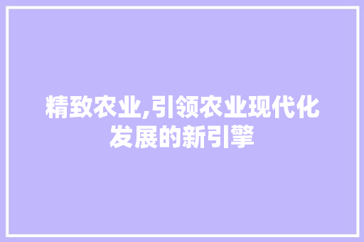 精致农业,引领农业现代化发展的新引擎