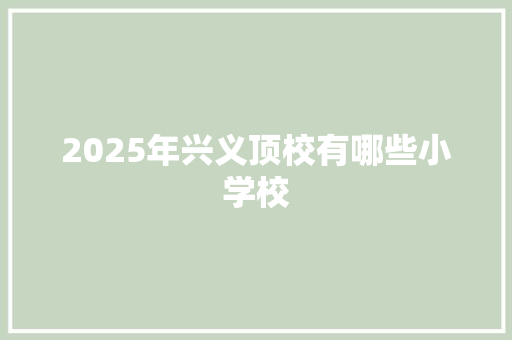 2025年兴义顶校有哪些小学校