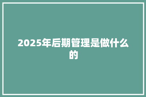 2025年后期管理是做什么的