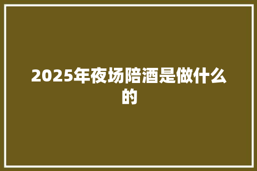 2025年夜场陪酒是做什么的