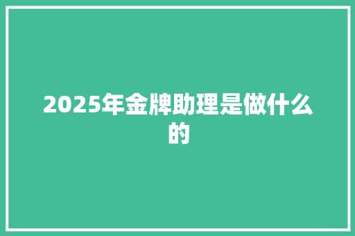 2025年金牌助理是做什么的
