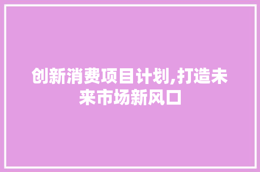 创新消费项目计划,打造未来市场新风口