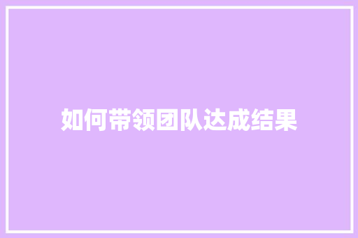 如何带领团队达成结果