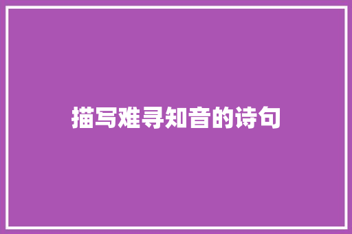 描写难寻知音的诗句 职场应用