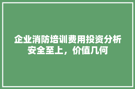 企业消防培训费用投资分析安全至上，价值几何