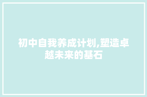 初中自我养成计划,塑造卓越未来的基石