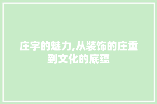 庄字的魅力,从装饰的庄重到文化的底蕴