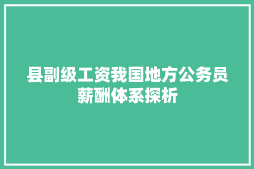县副级工资我国地方公务员薪酬体系探析