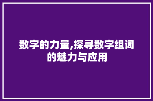 数字的力量,探寻数字组词的魅力与应用