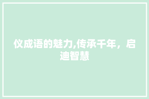 仪成语的魅力,传承千年，启迪智慧 职场应用