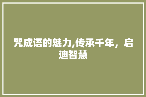 咒成语的魅力,传承千年，启迪智慧