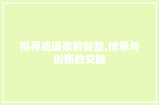 探寻成语泉的智慧,传承与创新的交融