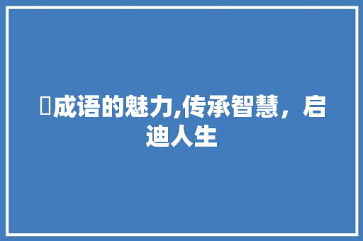 烔成语的魅力,传承智慧，启迪人生 商业计划书范文
