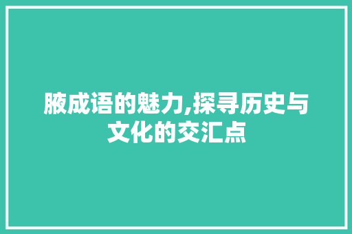 腋成语的魅力,探寻历史与文化的交汇点 优秀范文
