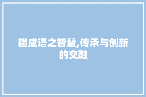 辍成语之智慧,传承与创新的交融