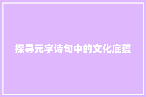 探寻元字诗句中的文化底蕴
