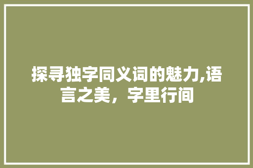 探寻独字同义词的魅力,语言之美，字里行间