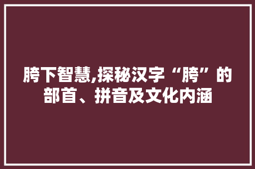 胯下智慧,探秘汉字“胯”的部首、拼音及文化内涵