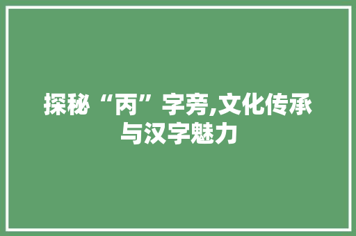 探秘“丙”字旁,文化传承与汉字魅力