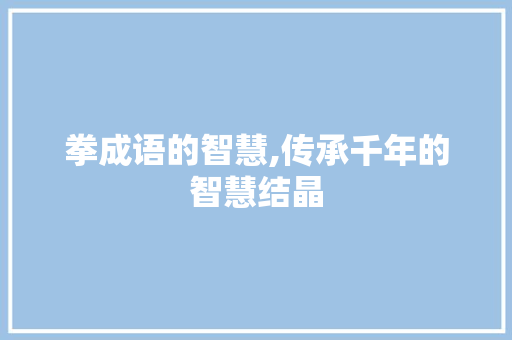 拳成语的智慧,传承千年的智慧结晶