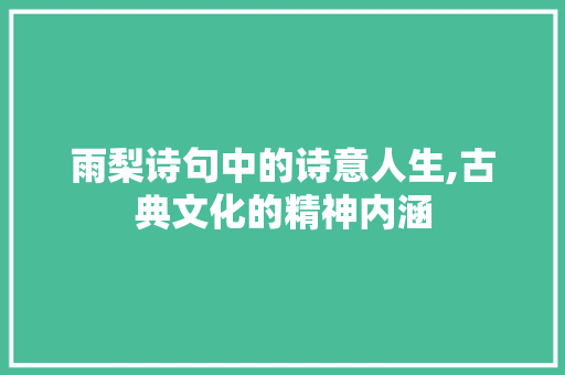 雨梨诗句中的诗意人生,古典文化的精神内涵