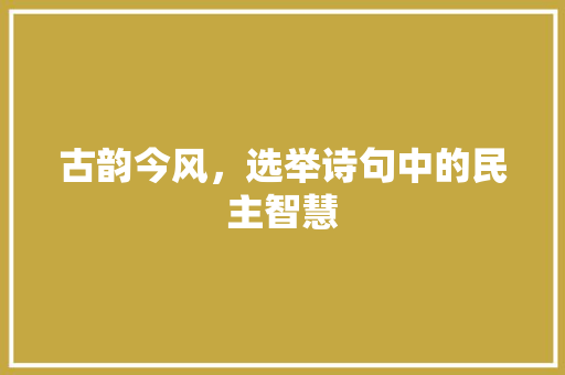 古韵今风，选举诗句中的民主智慧 职场应用