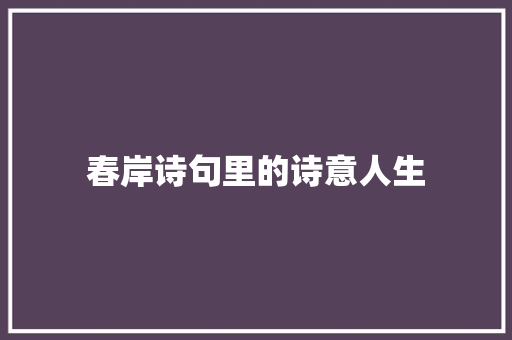 春岸诗句里的诗意人生