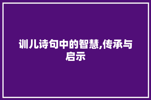 训儿诗句中的智慧,传承与启示 范文之家
