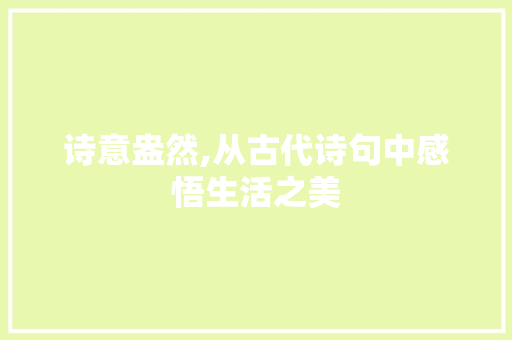 诗意盎然,从古代诗句中感悟生活之美