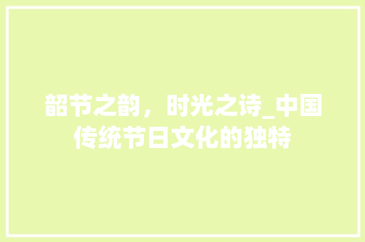 韶节之韵，时光之诗_中国传统节日文化的独特
