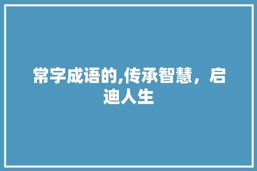 常字成语的,传承智慧，启迪人生 职场应用