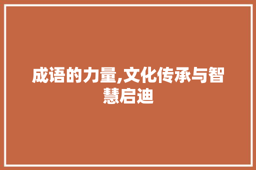 成语的力量,文化传承与智慧启迪