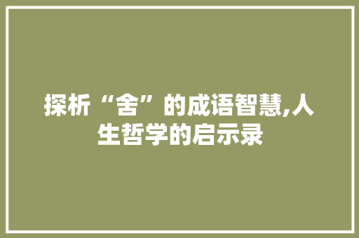 探析“舍”的成语智慧,人生哲学的启示录