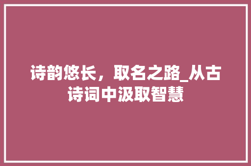 诗韵悠长，取名之路_从古诗词中汲取智慧 范文参考
