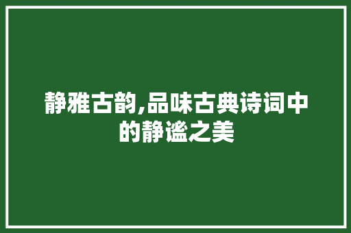 静雅古韵,品味古典诗词中的静谧之美