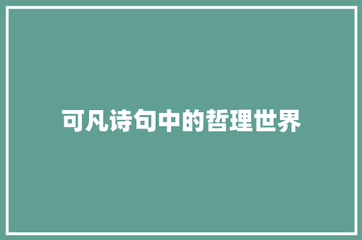 可凡诗句中的哲理世界 范文宝典