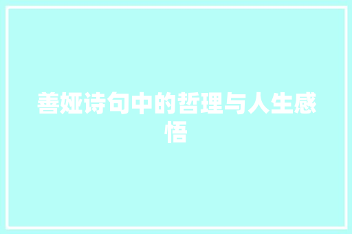 善娅诗句中的哲理与人生感悟
