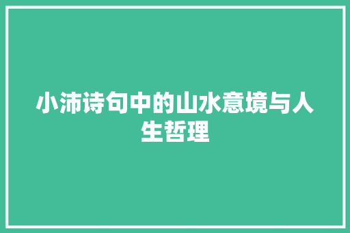 小沛诗句中的山水意境与人生哲理