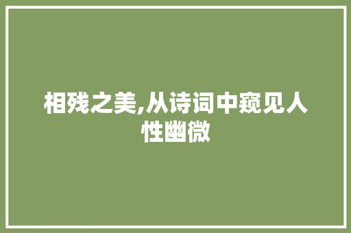 相残之美,从诗词中窥见人性幽微
