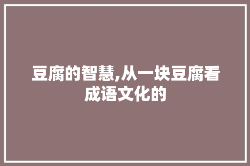 豆腐的智慧,从一块豆腐看成语文化的 范文之家