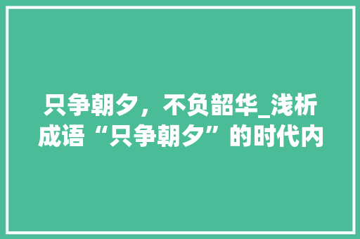 只争朝夕，不负韶华_浅析成语“只争朝夕”的时代内涵