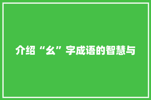 介绍“幺”字成语的智慧与