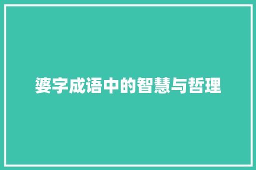 婆字成语中的智慧与哲理 商业计划书范文