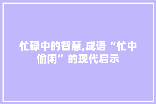 忙碌中的智慧,成语“忙中偷闲”的现代启示