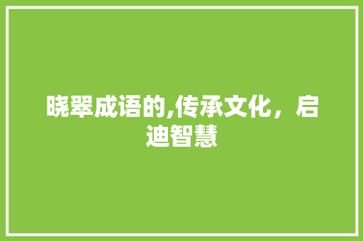 晓翠成语的,传承文化，启迪智慧 职场应用