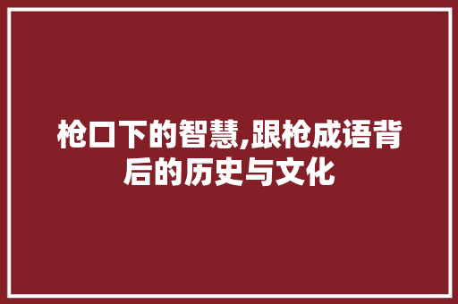 枪口下的智慧,跟枪成语背后的历史与文化