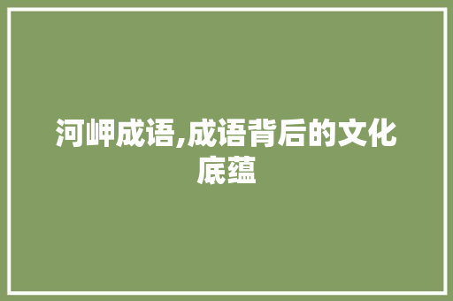 河岬成语,成语背后的文化底蕴 职场应用