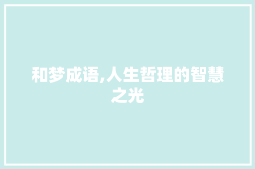 和梦成语,人生哲理的智慧之光 范文参考