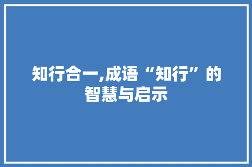 知行合一,成语“知行”的智慧与启示